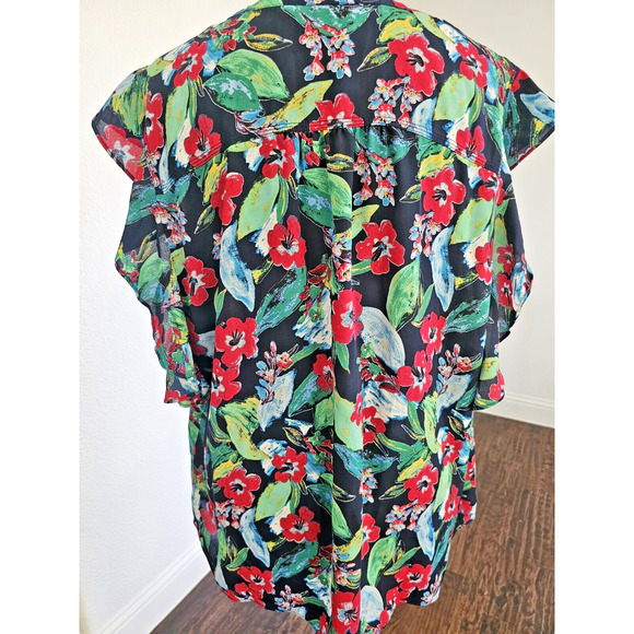Zac & Rachel Teaberry Floral VNeck Tunic Short Ruffle Sleeves Blouse Plus Sz 1X - Picture 2 of 5
